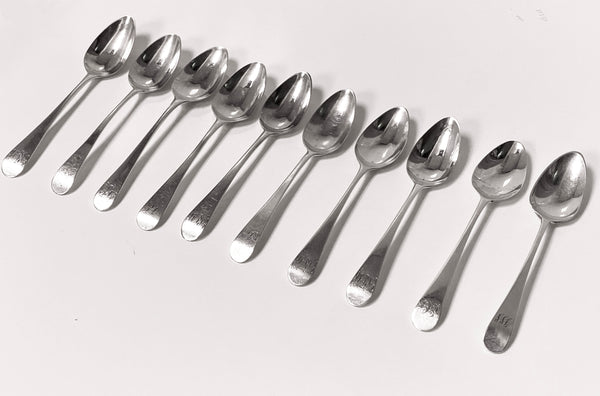 Set 10 Georgian Silver Teaspoons London 1801-13 mixed Peter Ann and William Bateman