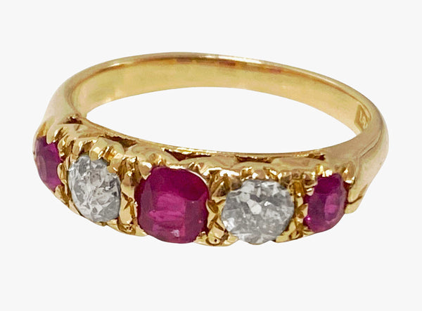Antique Ruby and Diamond 18K Ring, English C.1890
