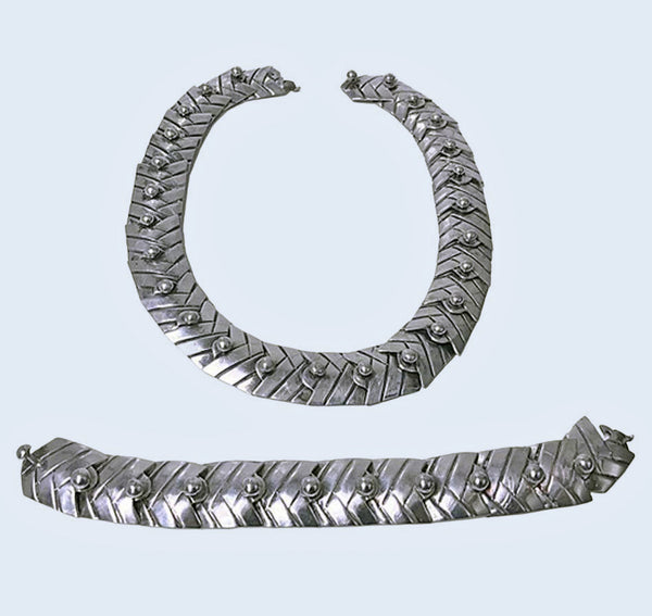 South American Sterling Necklace and matching Bracelet, C.1950