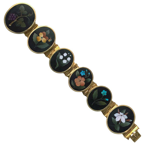 Antique Gold Pietra Dura Bracelet, Italy C.1875.