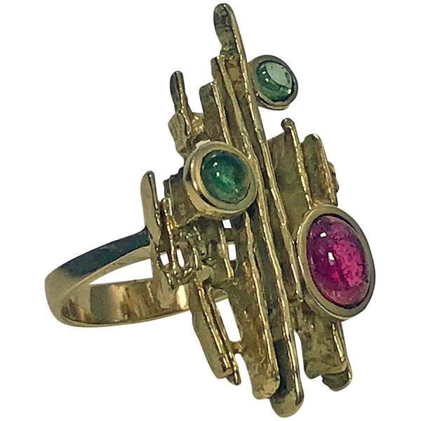 1970s Henkel and Grosse Germany Abstract Sculptural Gem Gold Ring
