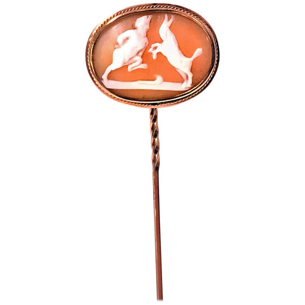 Antique Cameo Stickpin Satyr sparring with a Goat, C.1875