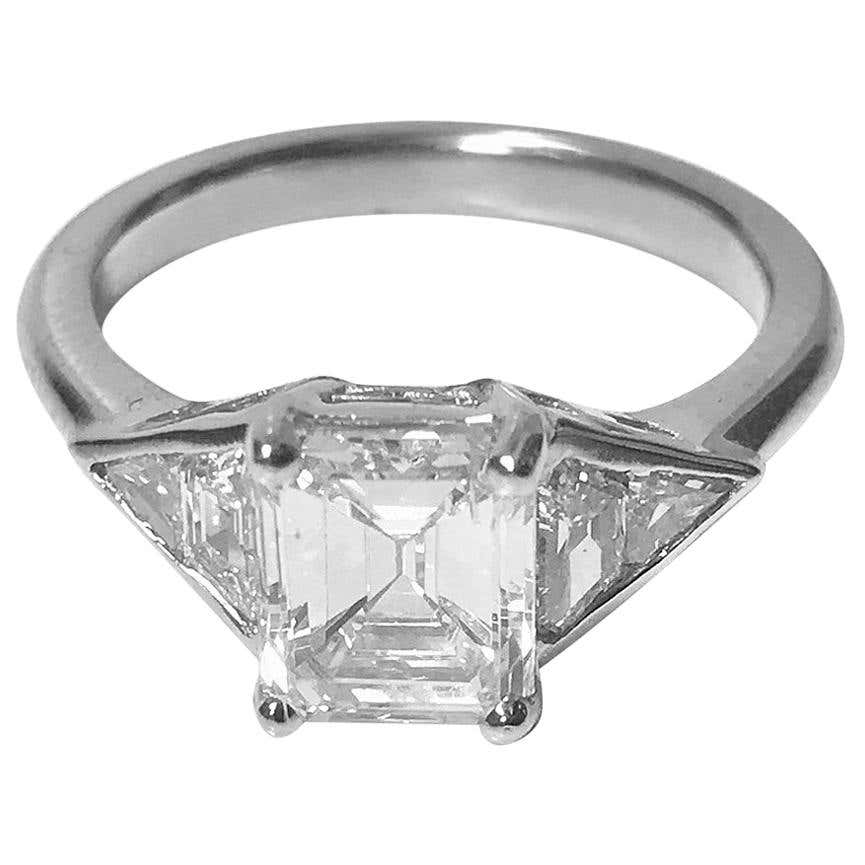 Emerald Cut Diamond Platinum Ring, 20th Century