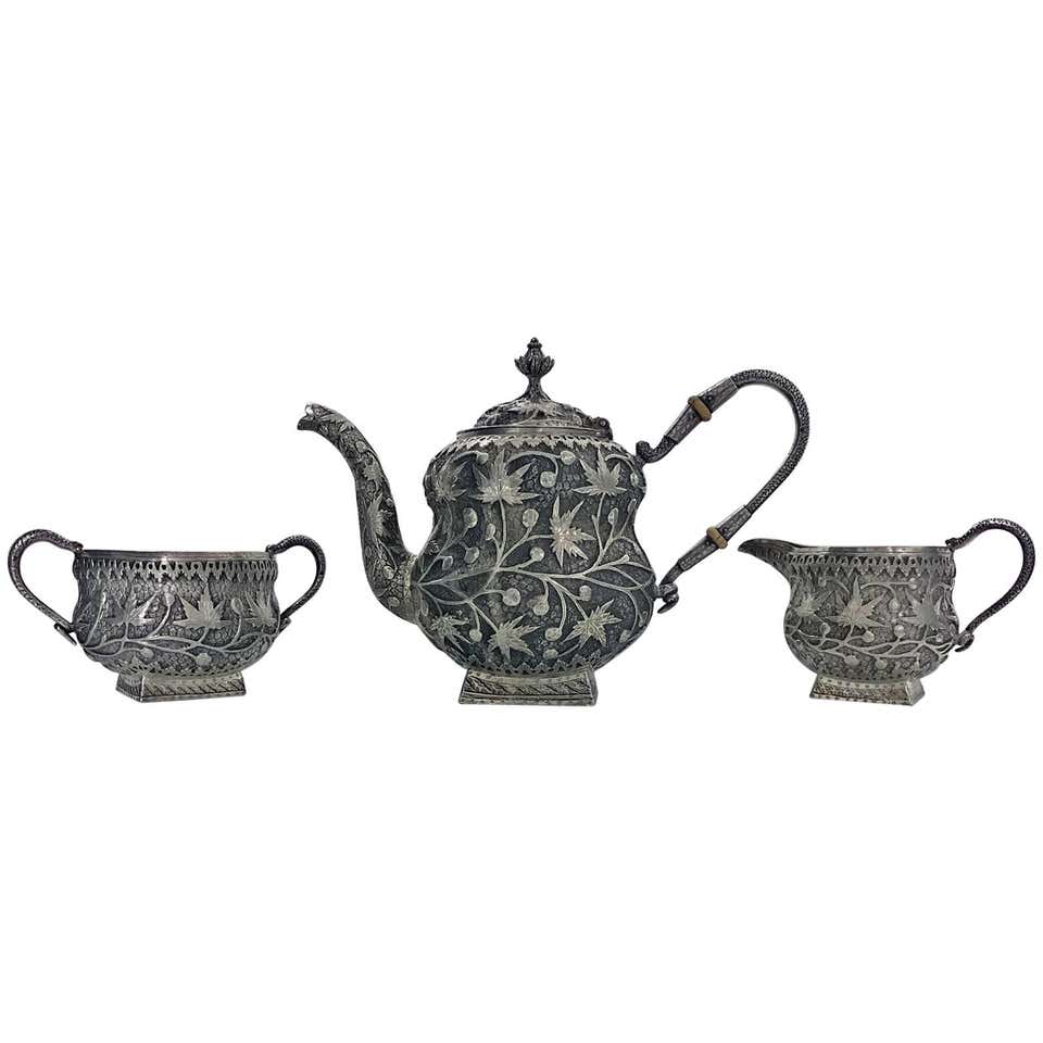Antique Kashmir India Silver Tea Set Srinagar, circa 1910
