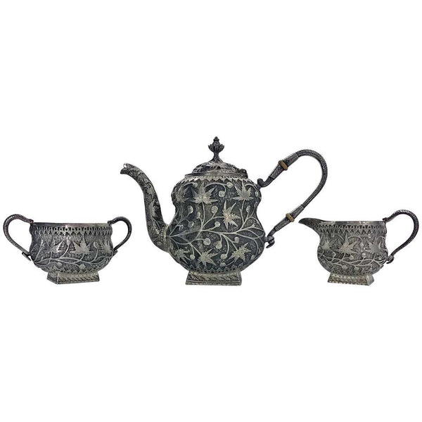 Antique Kashmir India Silver Tea Set Srinagar, circa 1910