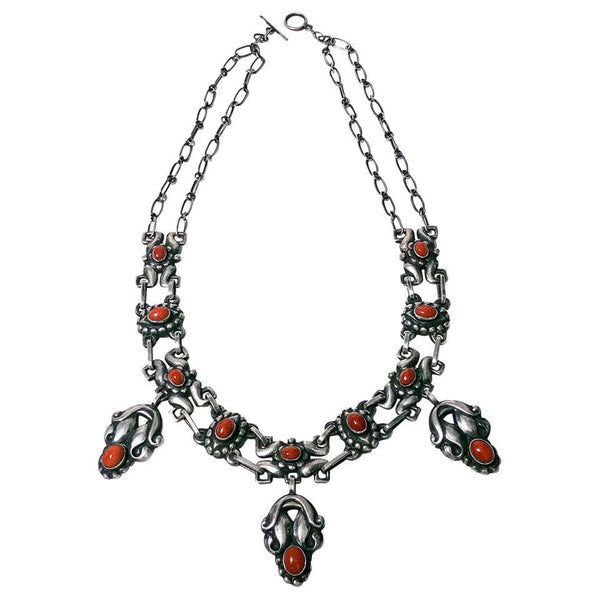 Early Georg Jensen Silver Coral Necklace, circa 1914