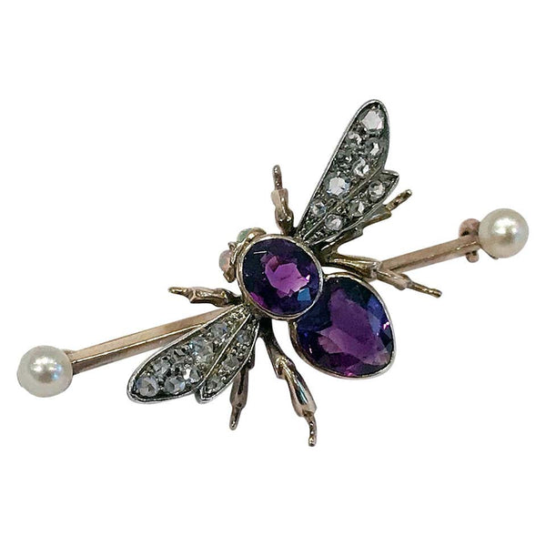 Antique Gold Fly Bee Brooch English C. 1900 Suffragette