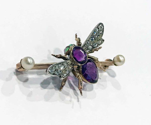 Antique Gold Fly Bee Brooch English C. 1900 Suffragette