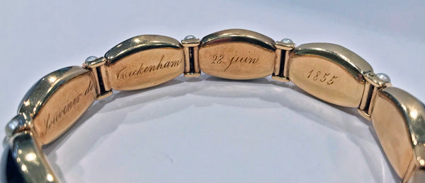 John Brogden Signed Gold Carbuncle and Pearl Bracelet, C.1855