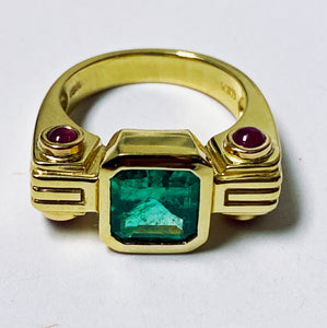 Emerald, Ruby and 18K custom Ring