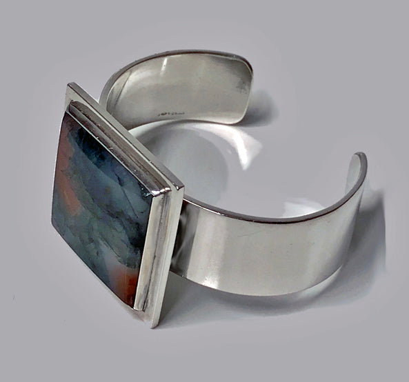 Sterling Silver Moss Agate Bangle