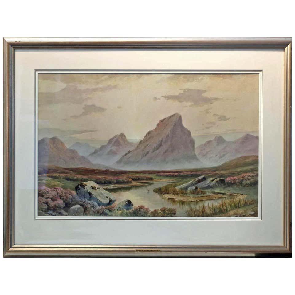 Charles E. Hannaford RBA. Watercolour Sundown Glen Coe Argyllshire 1944.