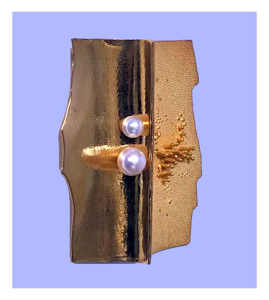 Walter Schluep 18K Pearl Abstract Brooch Pin, C.1970