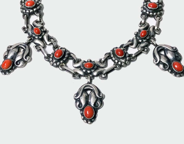 Early Georg Jensen Silver Coral Necklace, circa 1914