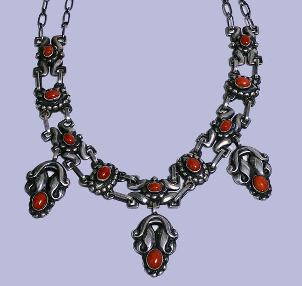 Early Georg Jensen Silver Coral Necklace, circa 1914