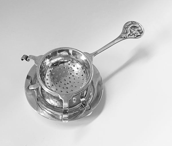 Chinese Export Silver Tea strainer on stand Tuck Chang C.1900