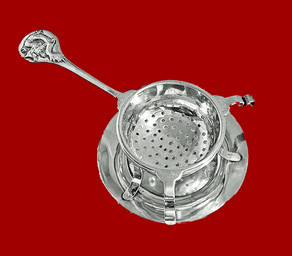 Chinese Export Silver Tea strainer on stand Tuck Chang C.1900