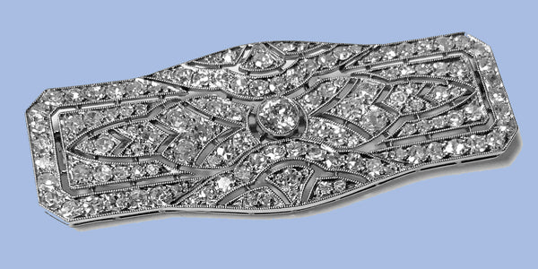Art Deco French Diamond Platinum plaque Brooch, C.1910
