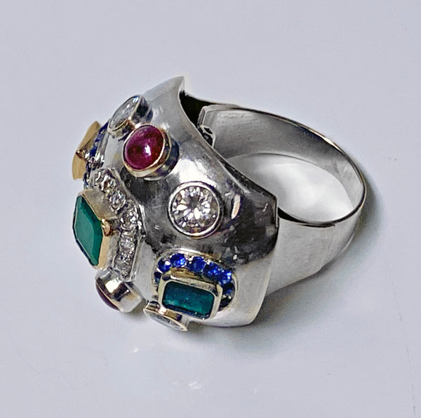 1960’s Sputnik Gold Diamond and Gemstone Ring