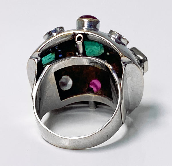 1960’s Sputnik Gold Diamond and Gemstone Ring