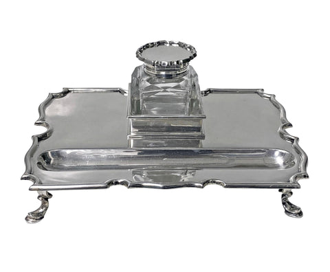 Antique Silver Inkstand Inkwell, London 1899 Goldsmiths and Silversmiths Co