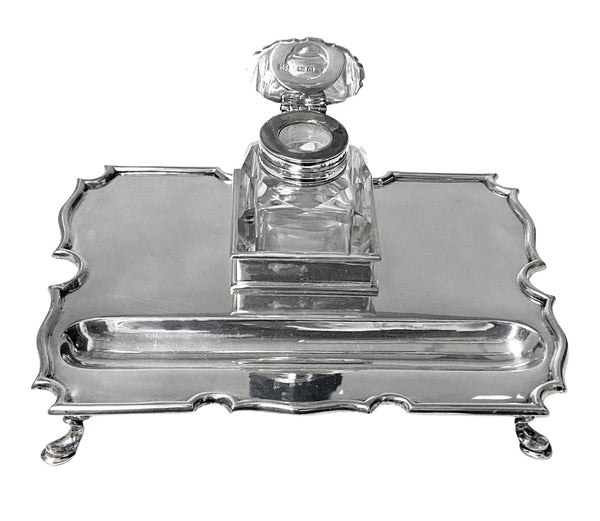 Antique Silver Inkstand Inkwell, London 1899 Goldsmiths and Silversmiths Co