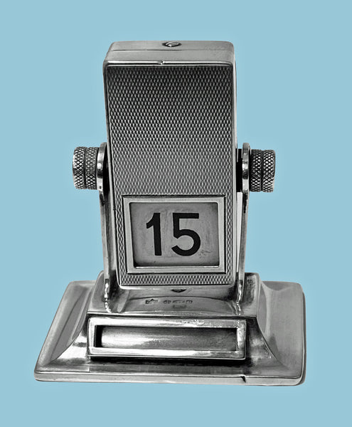 Rare English Sterling silver mechanical rotating desk calendar, London 1930 Stockwell