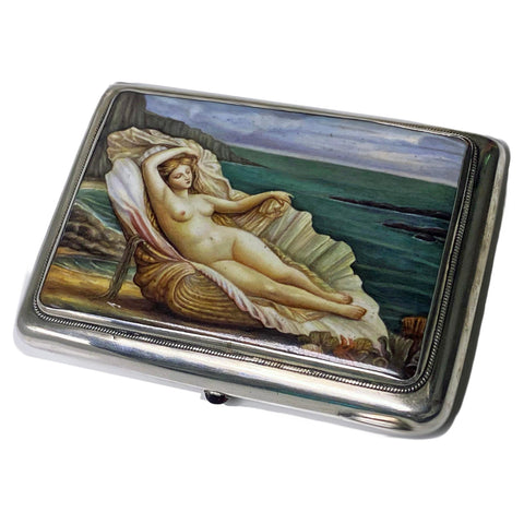 Fine Antique Russian Silver enamel nude cigarette case box, Moscow C.1910