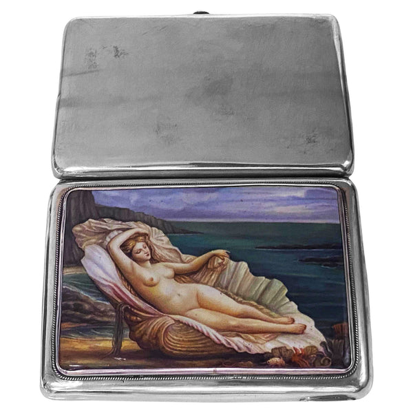 Fine Antique Russian Silver enamel nude cigarette case box, Moscow C.1910