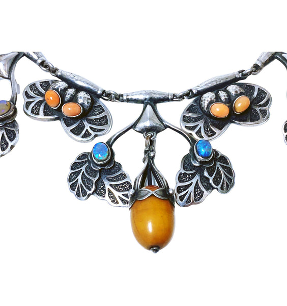 Georg Jensen exceptionally rare Amber, Coral and Opal No 4 Necklace C.1915