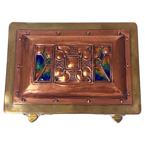 Arts and Crafts Box Art Nouveau Jugendstil Enamel, Copper and Brass C.1900