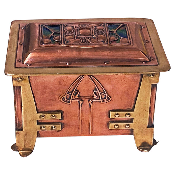 Arts and Crafts Box Art Nouveau Jugendstil Enamel, Copper and Brass C.1900
