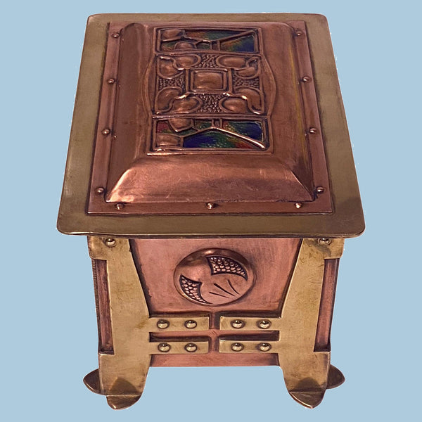 Arts and Crafts Box Art Nouveau Jugendstil Enamel, Copper and Brass C.1900