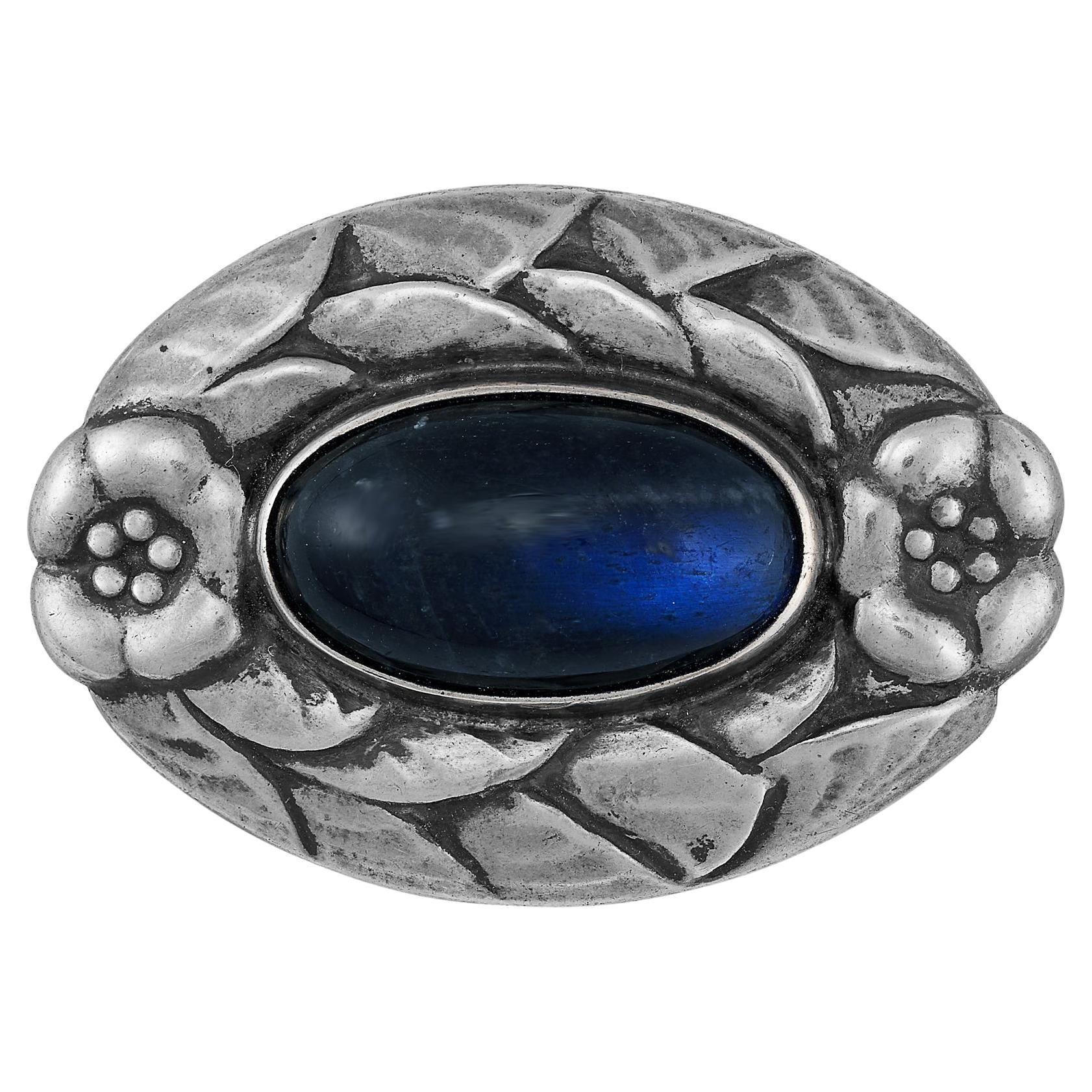 Antique Georg Jensen Labradorite Brooch, Denmark 1915-27