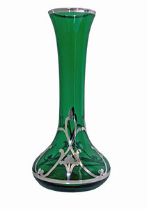 American Sterling overlay green glass Vase C.1910