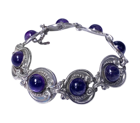 Margot de Taxco 1950’s Sterling Silver and Amethyst Bracelet