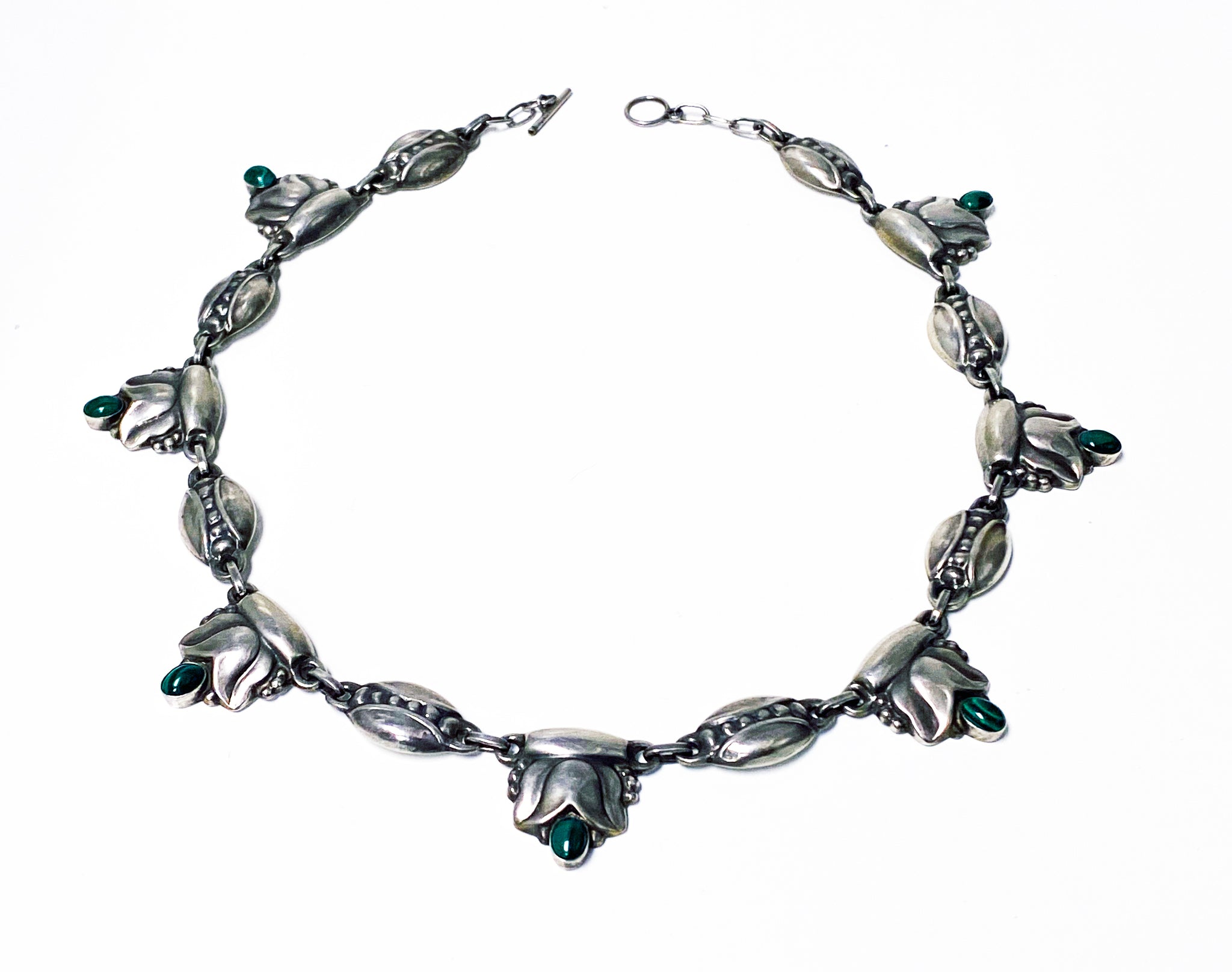 Georg Jensen rare design Sterling Silver Malachite Necklace C.1930