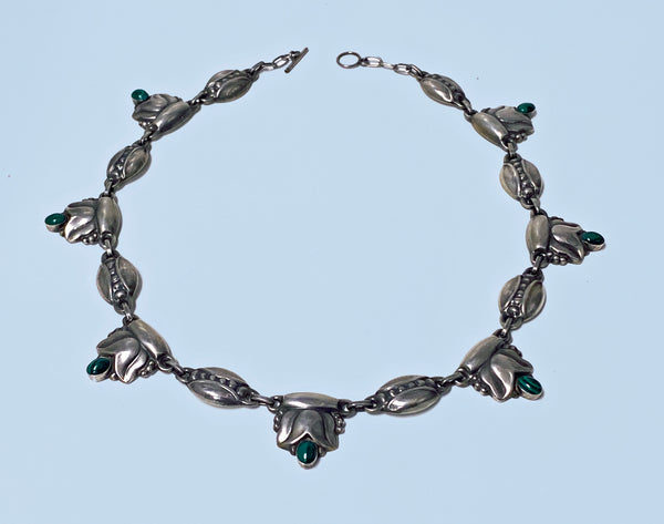 Georg Jensen rare design Sterling Silver Malachite Necklace C.1930