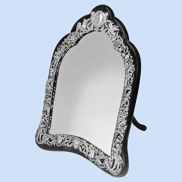 Antique Sterling Silver large table vanity Mirror, London 1885 William Comyns