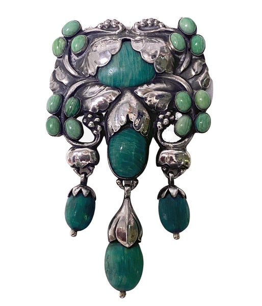 Exceptional Georg Jensen large rare design Silver and Amazonite Master Brooch, C.1920 SOLD