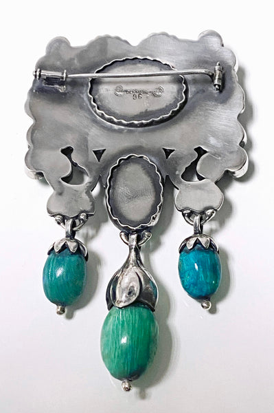 Exceptional Georg Jensen large rare design Silver and Amazonite Master Brooch, C.1920 SOLD