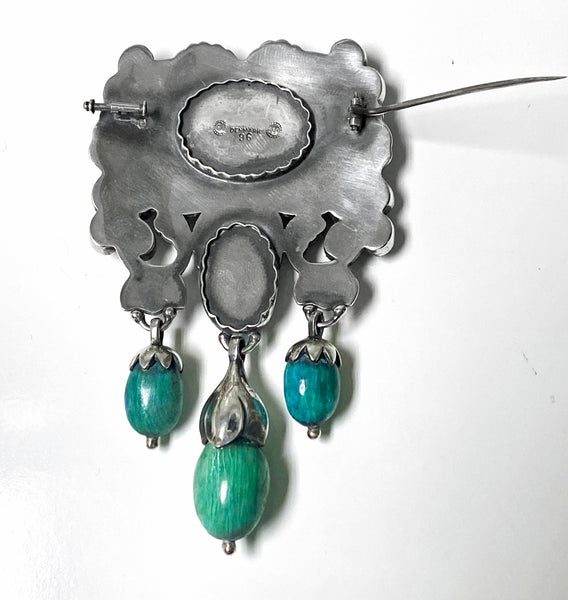 Exceptional Georg Jensen large rare design Silver and Amazonite Master Brooch, C.1920 SOLD