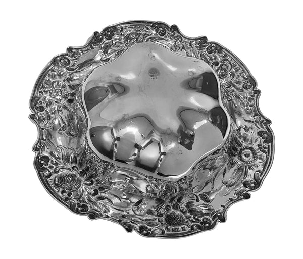 Gorham large Art Nouveau Sterling Silver Floral Decorated  Bowl C.1900