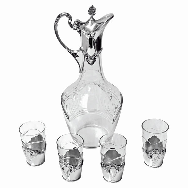 WMF Art Nouveau cut glass and silverplate Liqueur Set C.1900