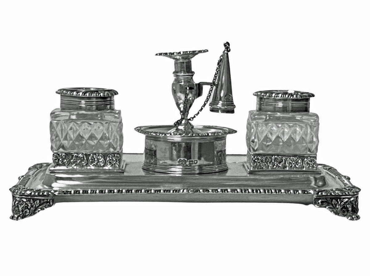 Antique English Sterling Silver Inkstand London 1905 – Louis Wine Antiques
