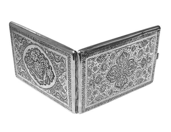 Antique Persian solid silver cigarette case C.1900