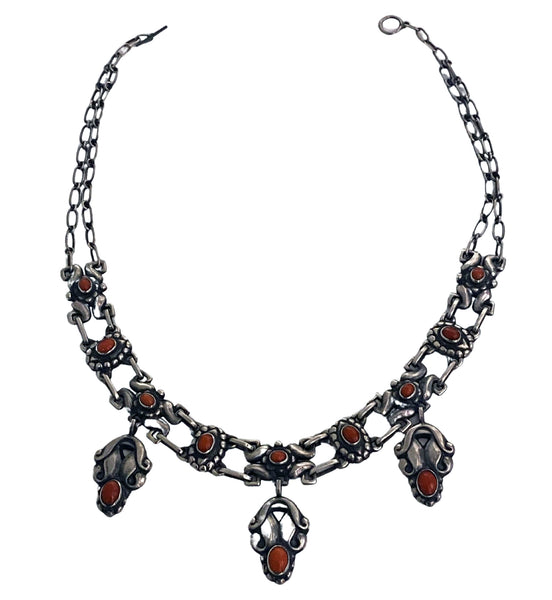 Georg Jensen rare design Silver Coral Necklace C. 1933, design No. 14