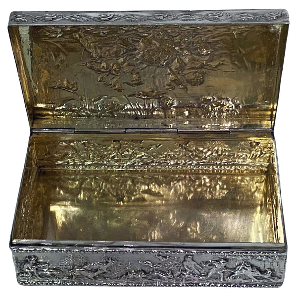 Fine Antique Silver large hunting scene box, Hanau C.1890 Georg Roth