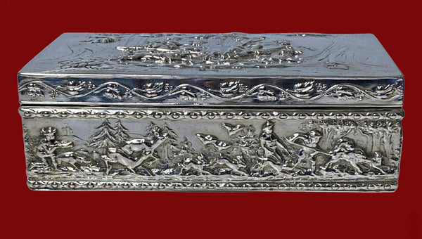 Fine Antique Silver large hunting scene box, Hanau C.1890 Georg Roth