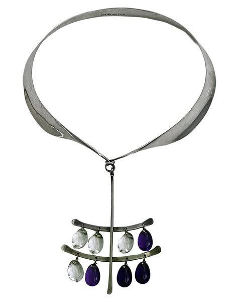 Georg Jensen Vivianna Torun Sterling Amethyst Quartz Necklace C.1960 No 135 design